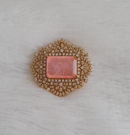 Matte finish cz white-peach pink block stone pendant dj-49566