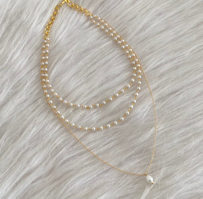 Gold tone pearl layer necklace dj-54972
