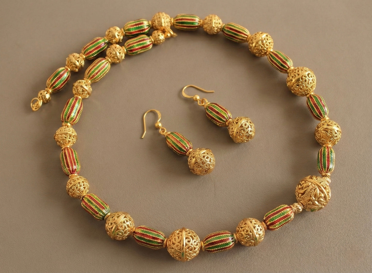 Antique gold tone meenakari beaded necklace set-dj15145