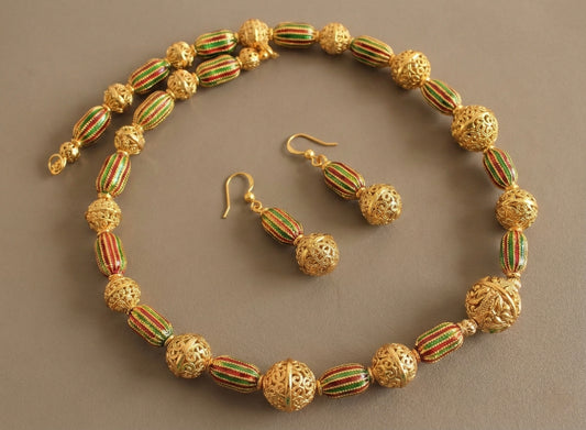 Antique gold tone meenakari beaded necklace set-dj15145