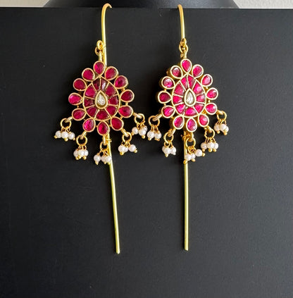 Gold tone pink kundan jadau thilak bugadi earrings dj-51140