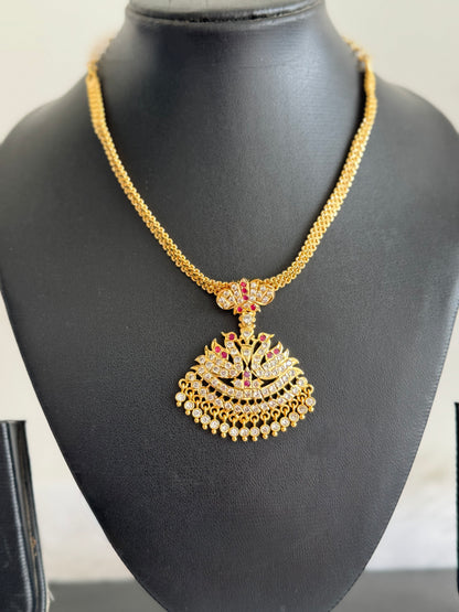 Gold tone south indian AD pink-white swan attigai/necklace dj-51741