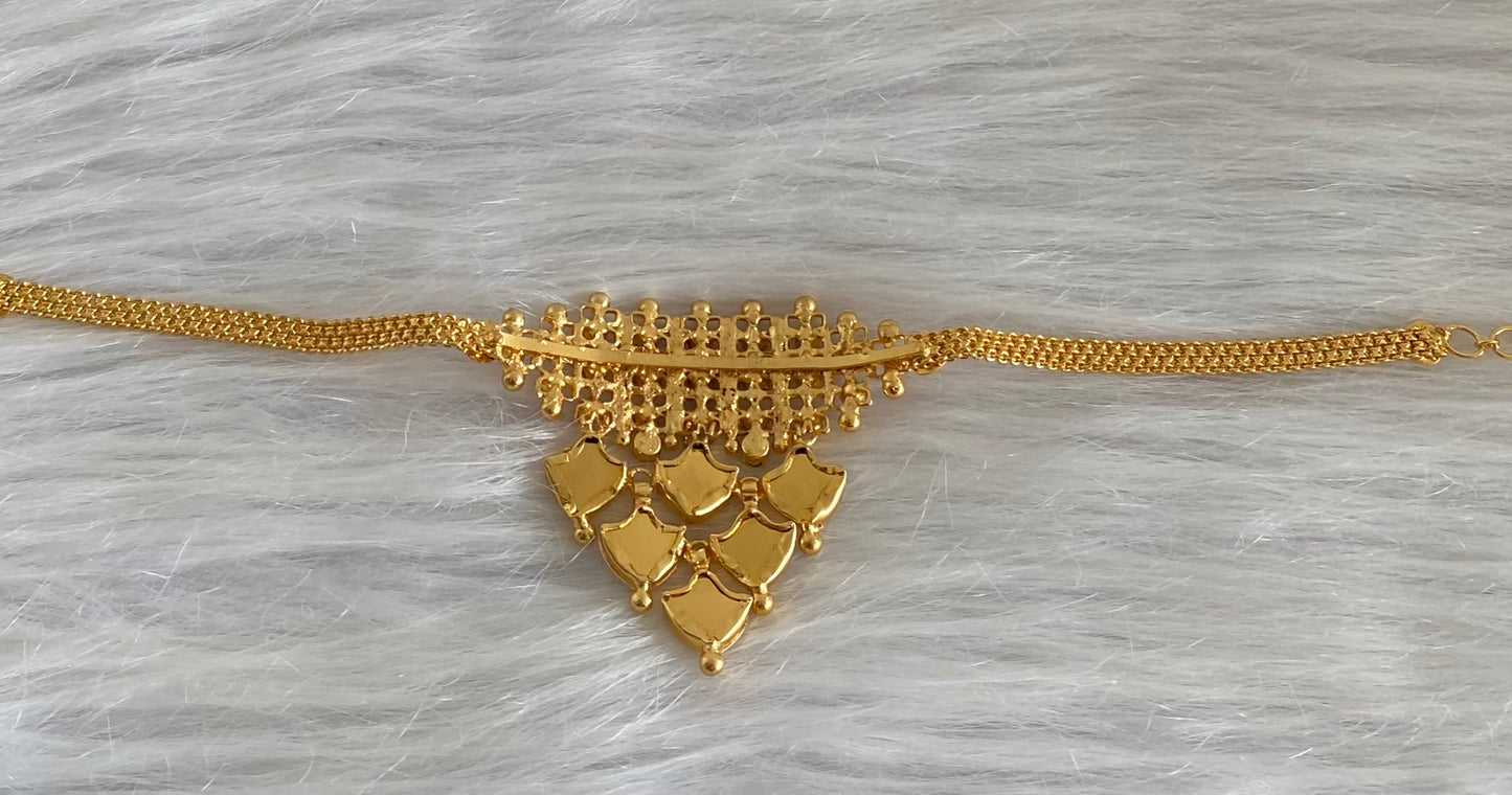 Gold tone kerala style pink-green-white palakka choker necklace dj-54132