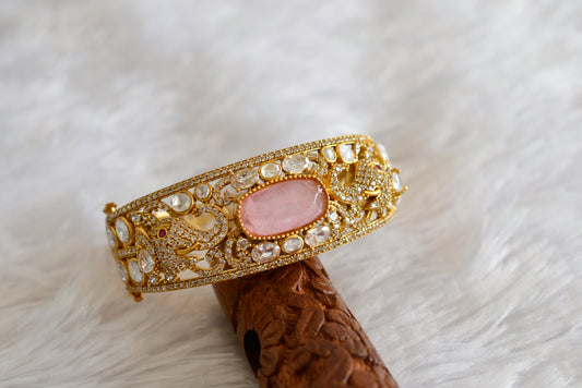 Antique gold tone cz moissanite baby pink elephant kada dj-51772