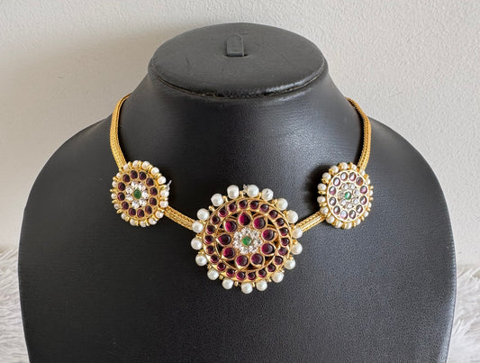 Gold tone precious kemp-green pearl round necklace dj-52288