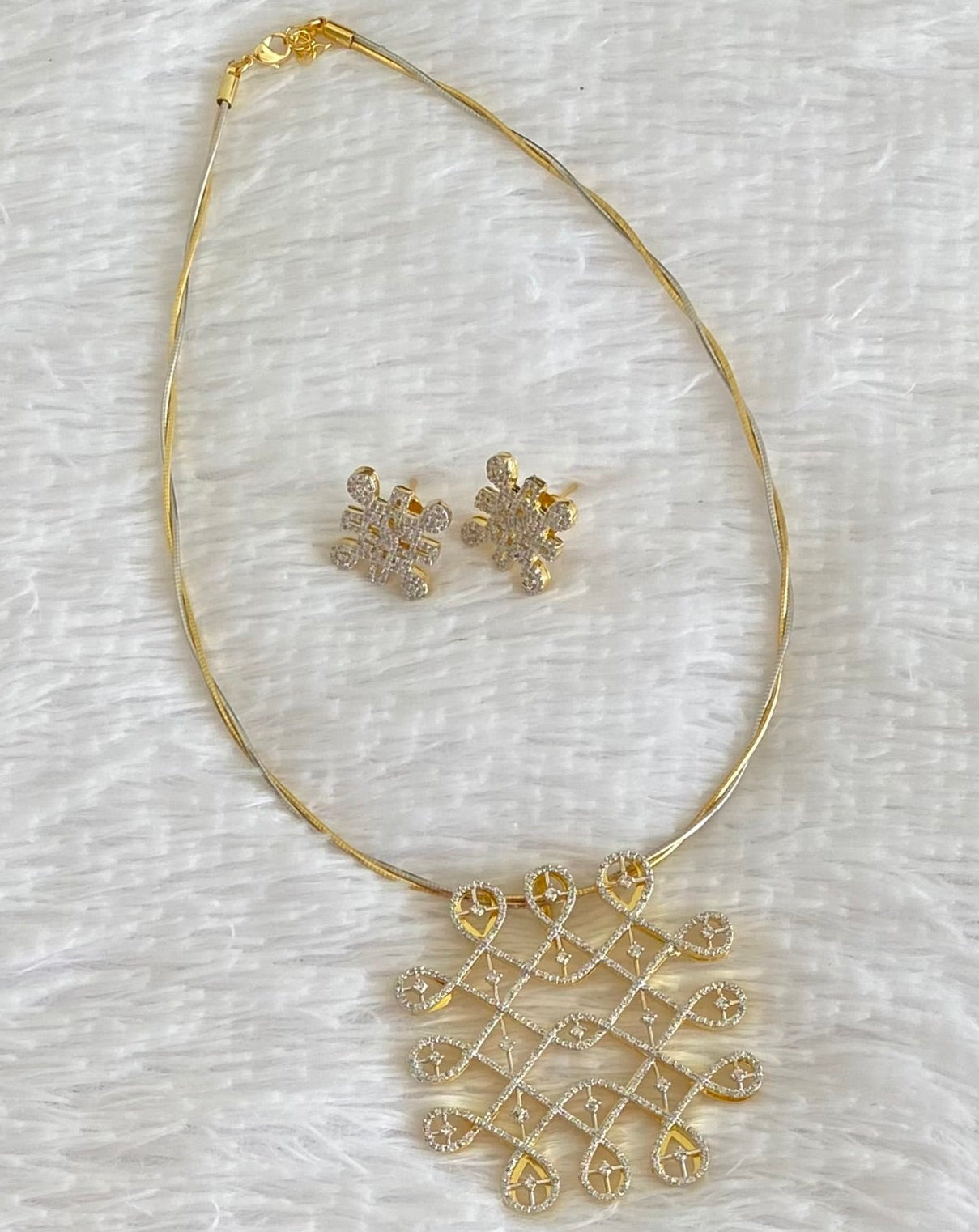 Two tone cz rangoli pendant set with kanti necklace dj-54004
