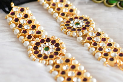 Gold tone precious kemp-green-white stone pearl ear side chain dj-52266