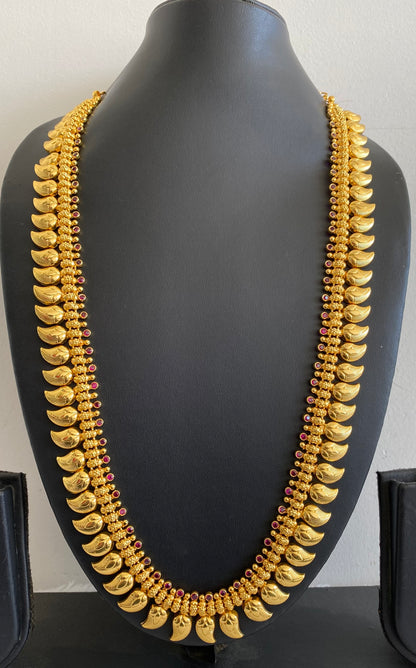 Gold tone pink stone mango leaf haar dj-53168