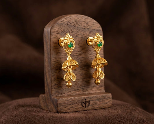 Gold tone green screw back step jhumkka-dj52887