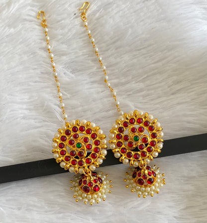 Gold tone kemp-green pearl jhumkka with earrings side chain dj-54373