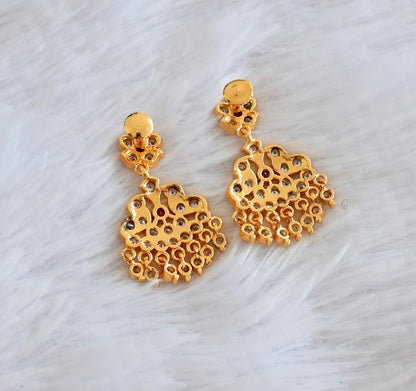 Gold tone AD white-pink south Indian earrings dj-53349