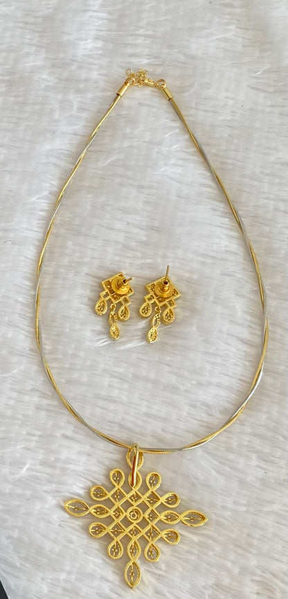 Two tone cz rangoli pendant set with kanti necklace dj-54002