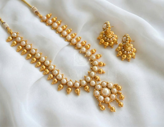 Antique gold tone pearl necklace set dj-01796