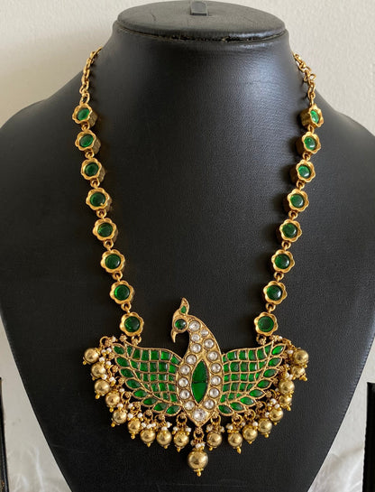 Antique gold tone reversible kundan jadau mayapakshi pendent necklace dj-54170