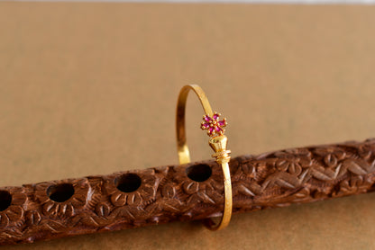 Gold tone ruby flower openable kada/bangle(2.4) Dj-51666
