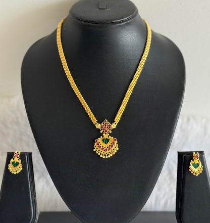 Gold tone pink-green palakka Kerala style necklace set dj-38098