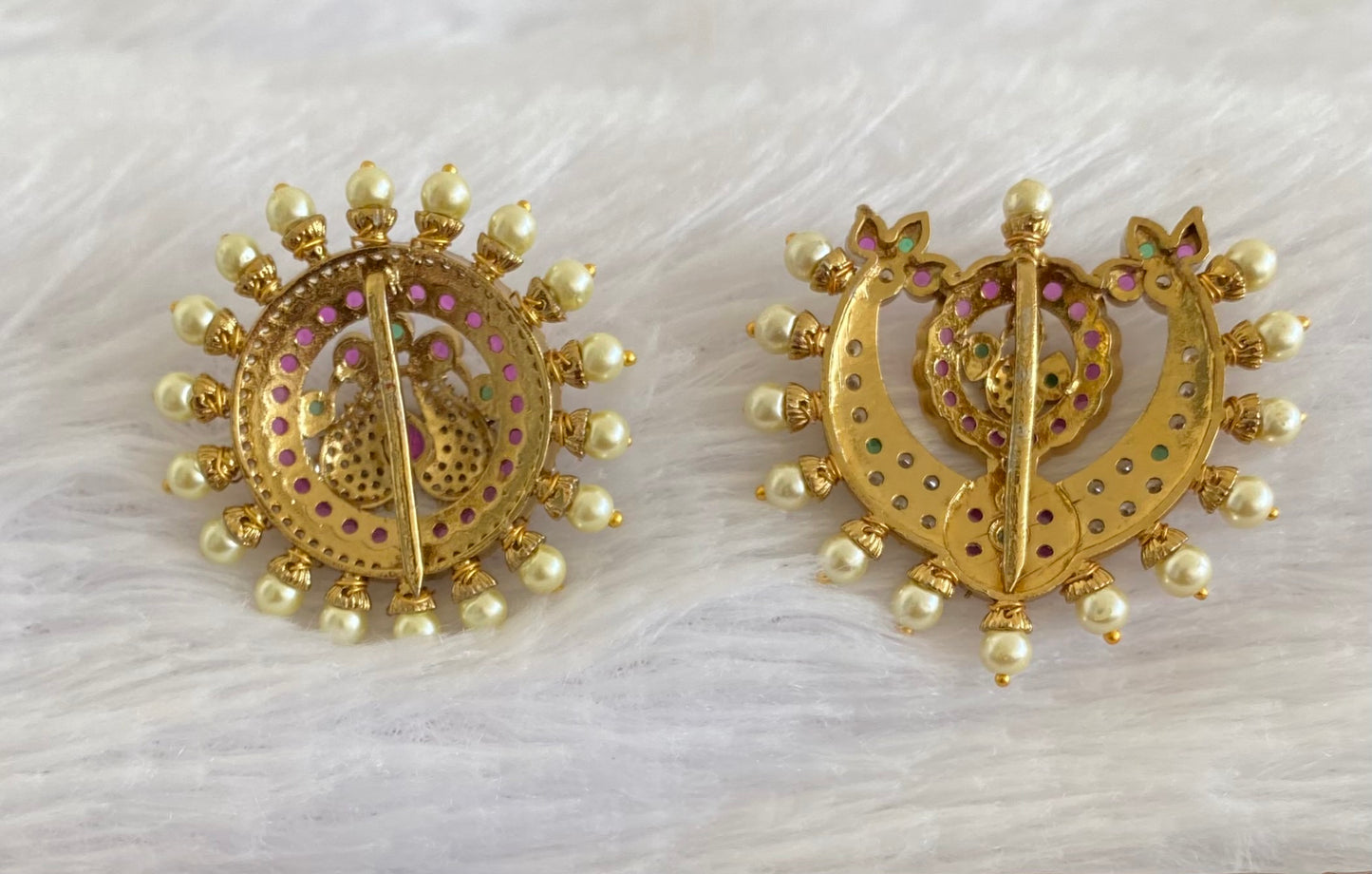 Antique gold tone kemp-green-white peacock pearl sun moon hair jewel dj-53652