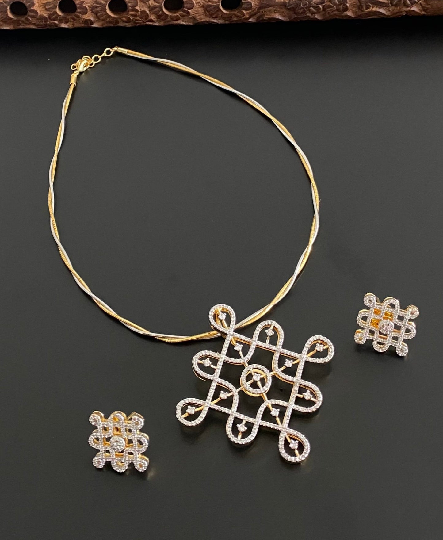 Two tone cz rangoli pendant set with kanti necklace dj-54003