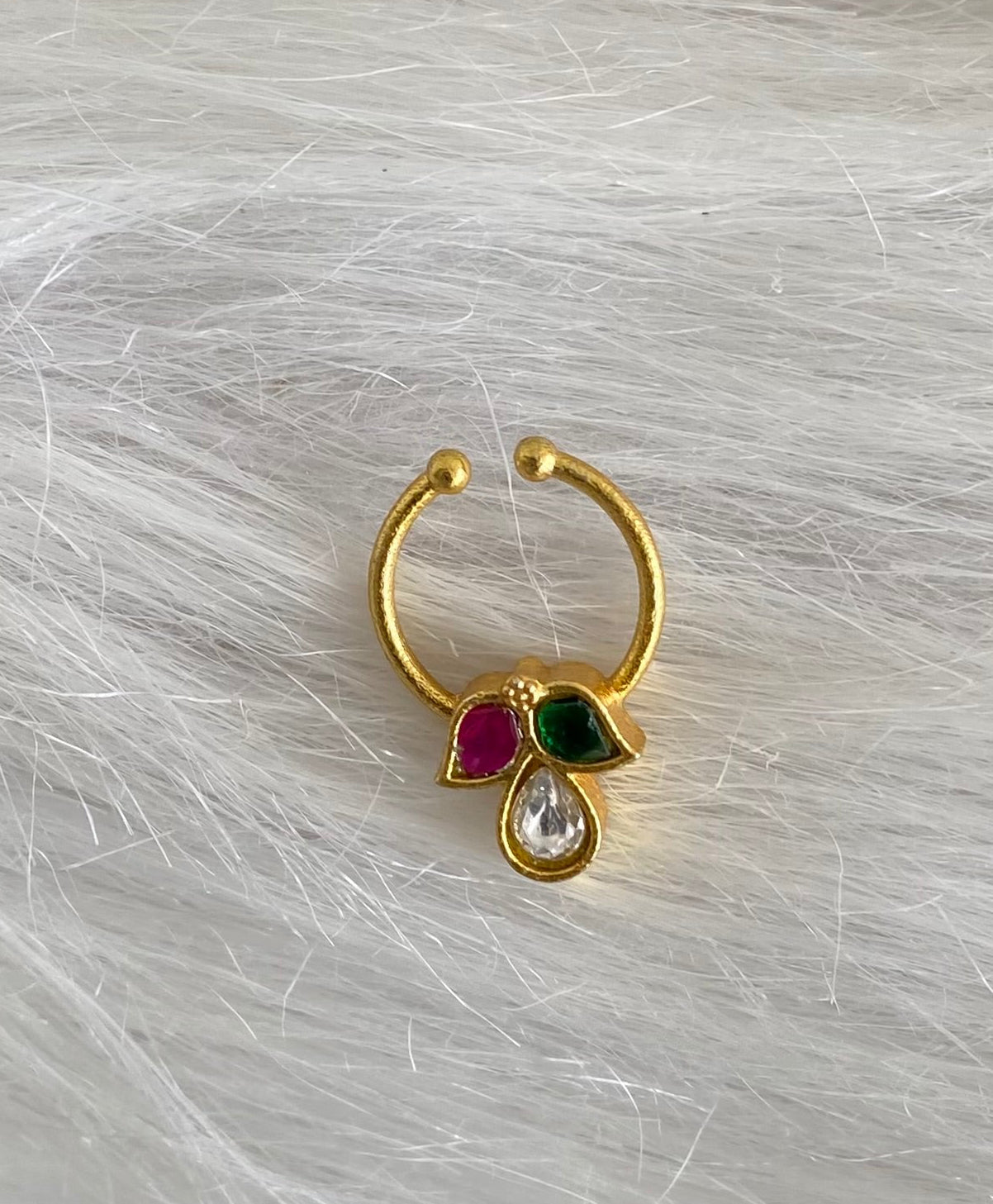Gold tone kundan jadau pink-green-white stone nose pin/bulakku dj-53769