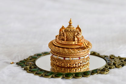 Antique gold tone Shri Krishna temple kumkum box dj-52324