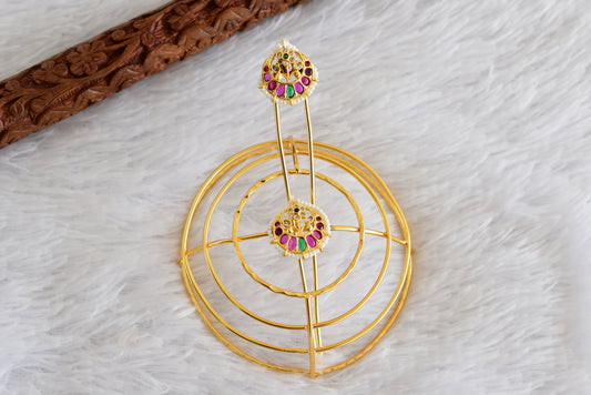 Gold tone kemp-green bun cage-hair accessory with stick Dj-52332