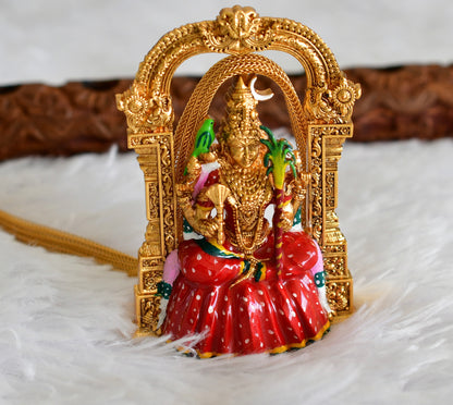 Matte-finish Red-green Meenakari big Ma Kamakshi pendant necklace dj-51815