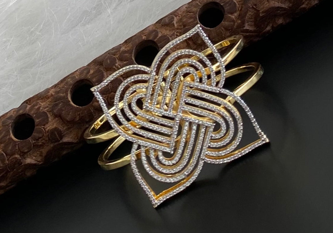 Two tone white stone openable rangoli kada/bangle Dj-53970