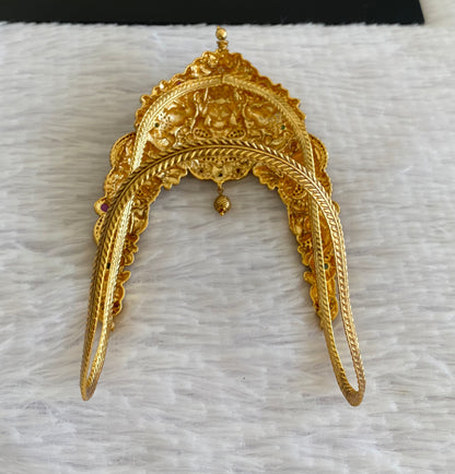 Antique gold tone cz kemp-green white lakshmi peacock elephant vanki/bajuband dj-53003