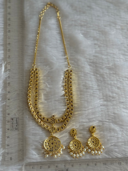 Gold tone AD purple south indian style double layer necklace set dj-51671