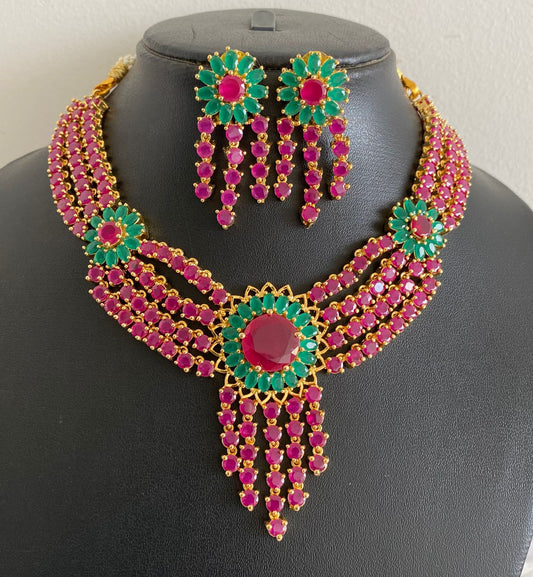 Gold tone ruby-emerald necklace set dj-07200