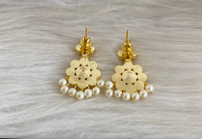 Gold tone AD black stone pearl flower earrings dj-55139