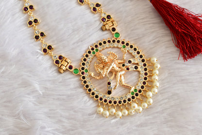 Gold tone precious kemp-green-white pearl Shri Natarajar haar dj-52264