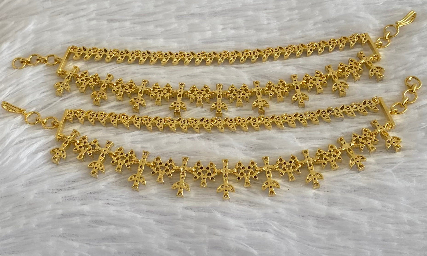 Two tone cz white stone double layer ear side chain dj-54070