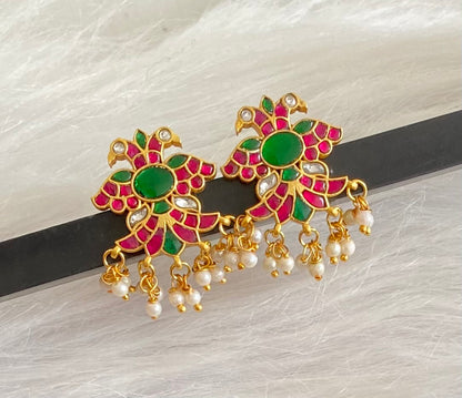Gold tone kundan jadau gandaberunda earrings dj-54255