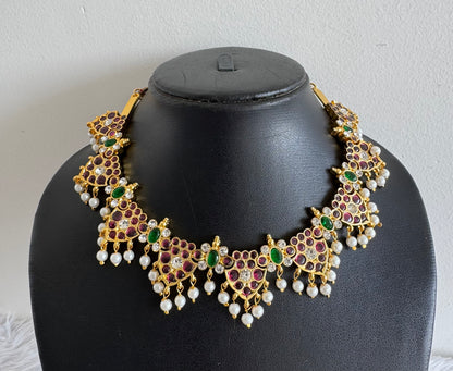 Gold tone precious kemp-green-white pearl necklace dj-52255