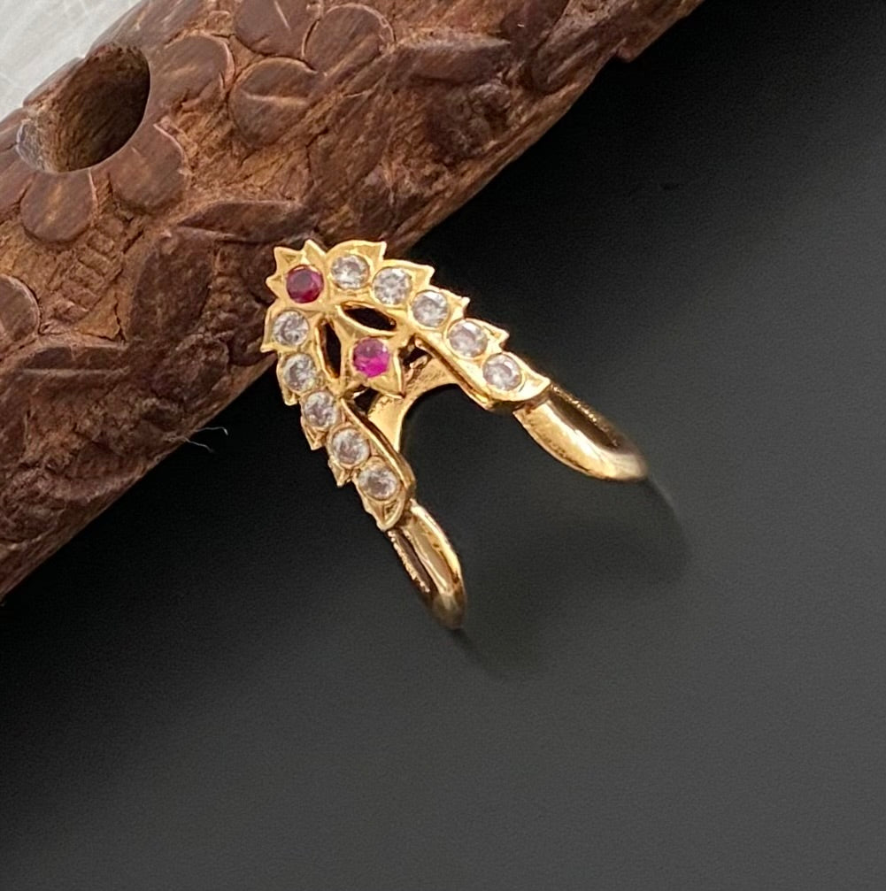 Gold tone pink-white AD south indain vanki finger ring dj-53857
