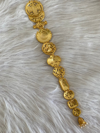 Gold tone 5 in 1 ganda berunda kundan jadau long jadai hair jewel dj-55056