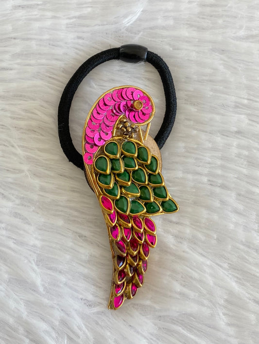 Antique gold tone handmade pink-green peacock hair band dj-52993