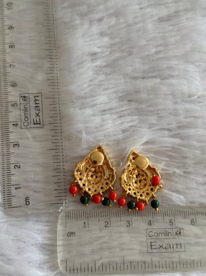 Gold tone coral-green beaded stud/earrings dj-51608