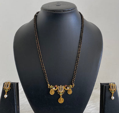 Antique gold tone 18 inches karamani chain thirumal nama-peacock-lakshmi pendant set dj-55010
