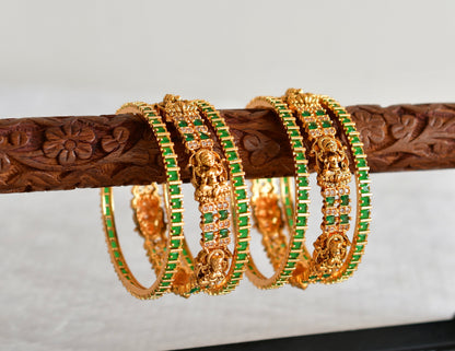 Antique gold tone cz white-green set of 6 lakshmi bangles(2.8) dj-51961