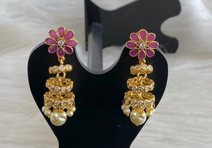Antique gold tone kemp-white stone pearl step jhumkka dj-54631