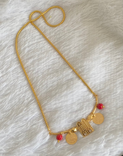 Gold tone 24 inches chain with coral bead lakshmi coin thulasi mangalyam dj-54376