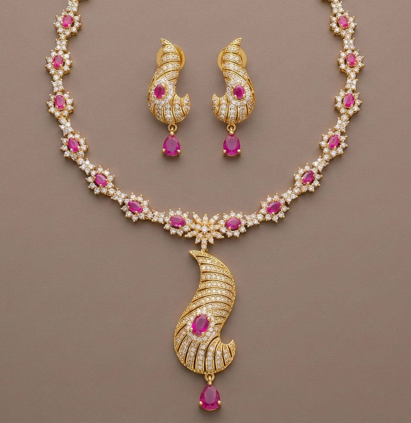 Gold Tone cz-ruby necklace set-dj07480