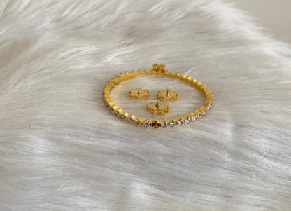 Gold tone white stone flower changeable kada/bangle dj-54849