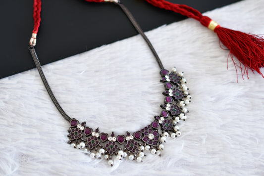 Black finish precious kemp-green pearl necklace dj-51766