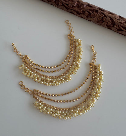 Antique gold tone pearl layer ear side chain dj-51358