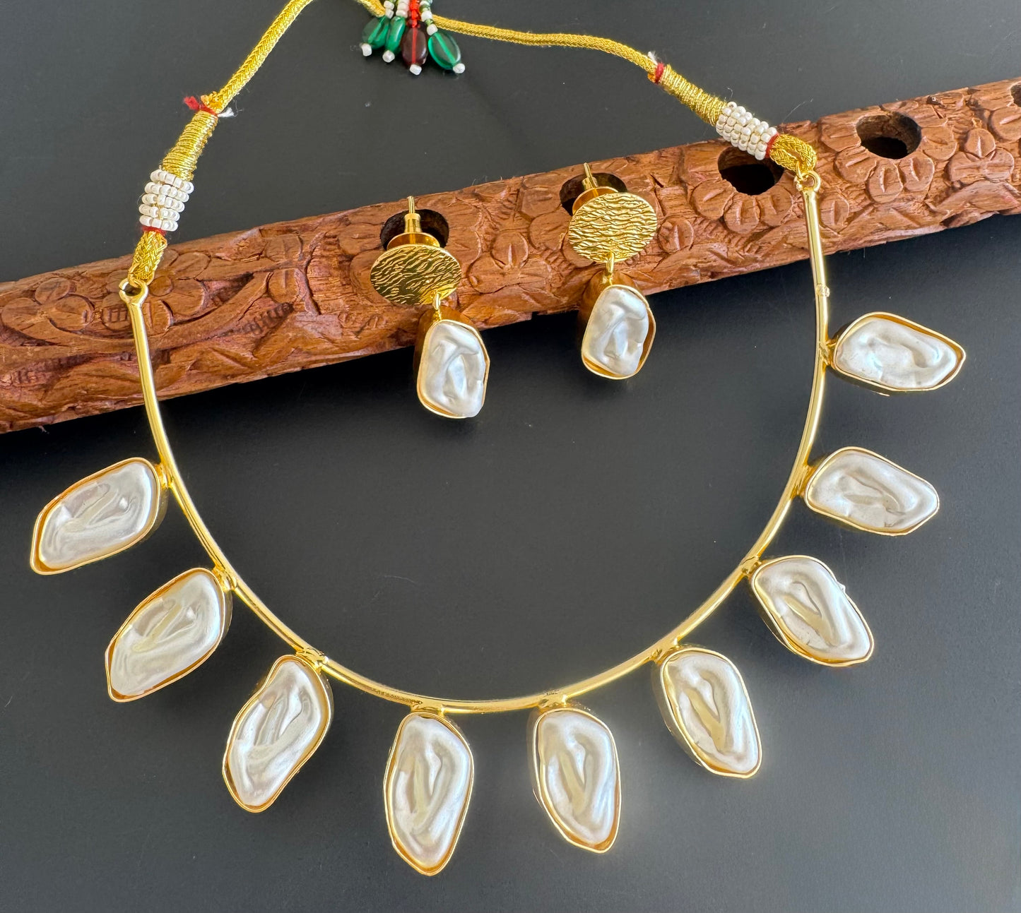 Gold tone pearl hasli necklace set dj-51248