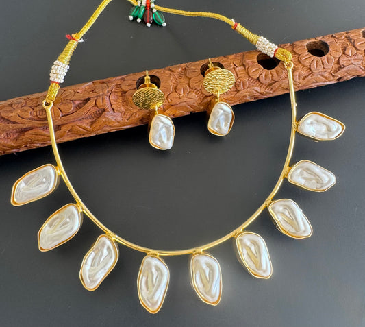 Gold tone pearl hasli necklace set dj-51248