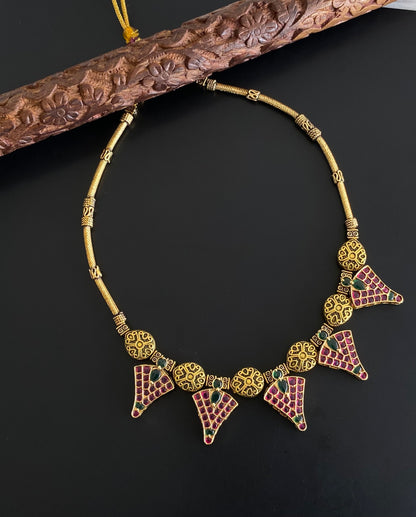 Antique gold tone hasli kundan jadau necklace dj-54313